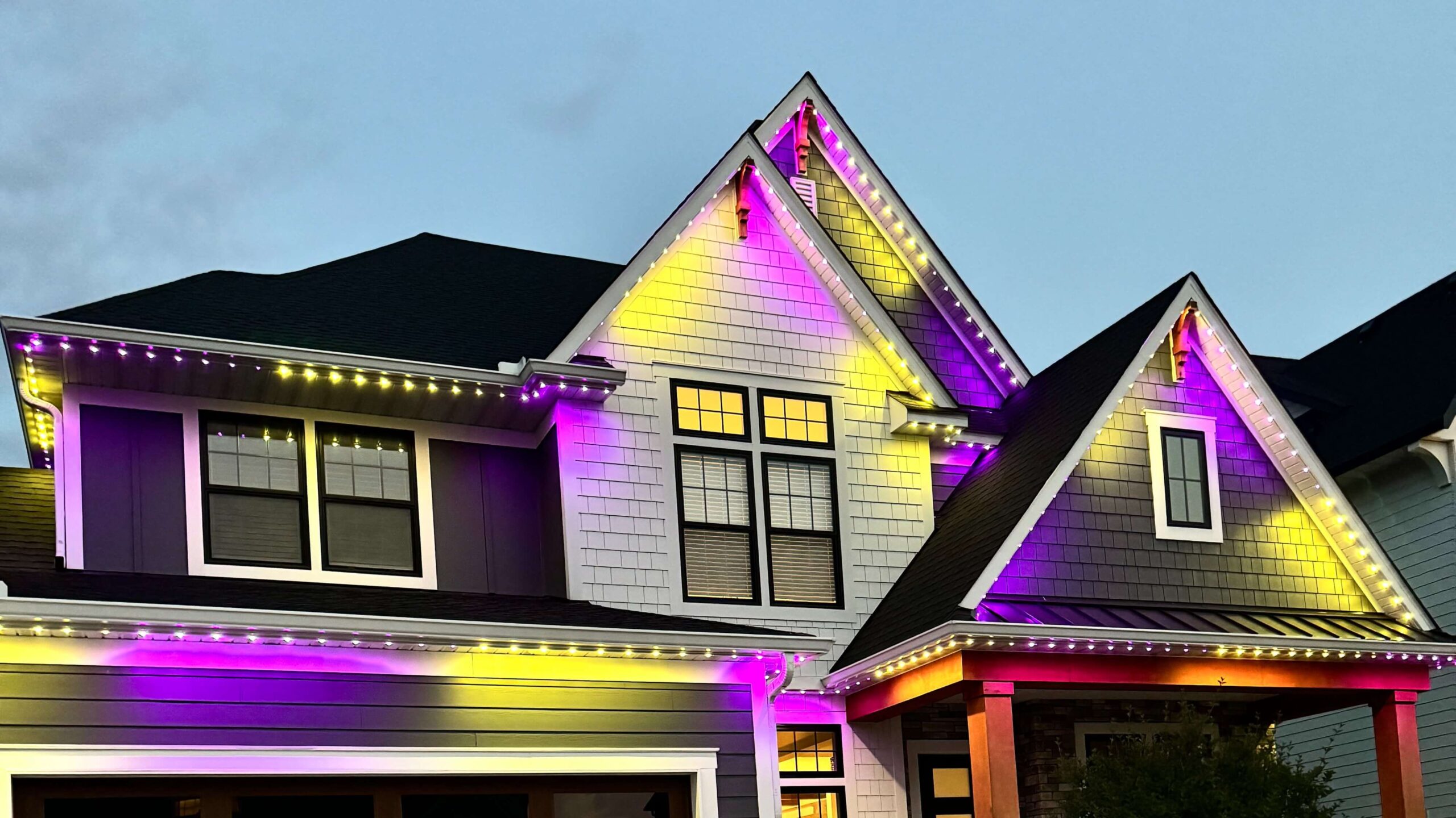 Minnesota home with permanent lighting in celebration of the Minnesota Vikings